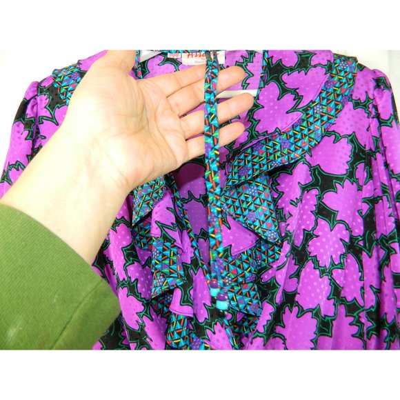Assorti for Susan Freis Dress Vtg 1980's Purple Boho Pleated Flowing Large Flow - Picture 5 of 16